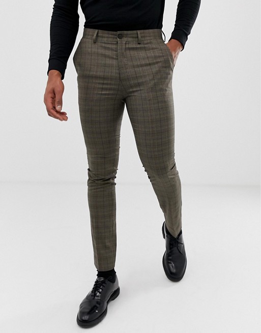New Look skinny smart trousers in brown check | ASOS