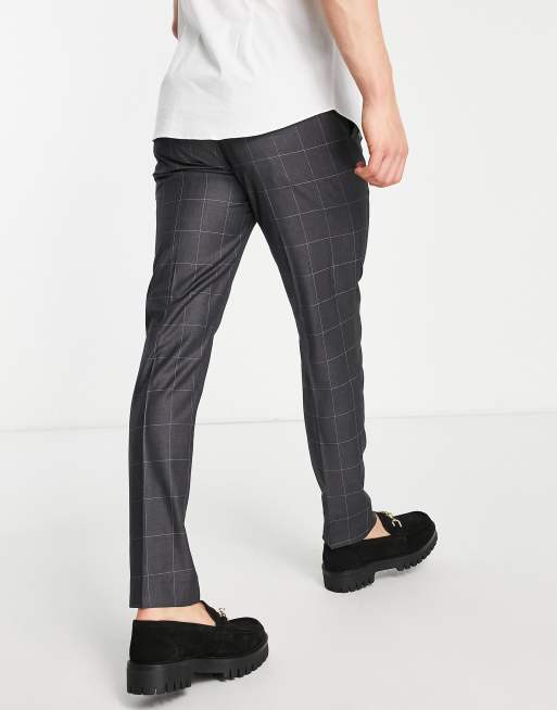 Dark grey check skinny fit store smart trousers