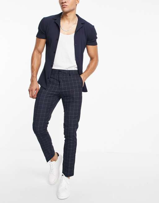 Navy on sale checkered trousers