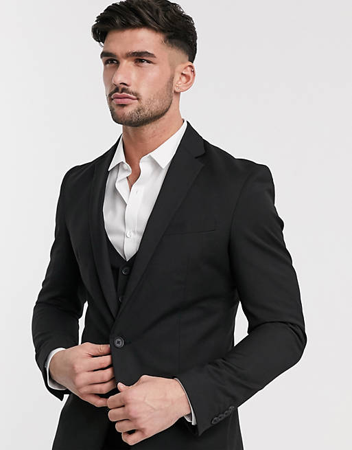 Men New Look skinny suit jacket in black 