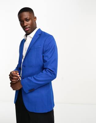 New Look skinny suit jacket in bright blue  - ASOS Price Checker