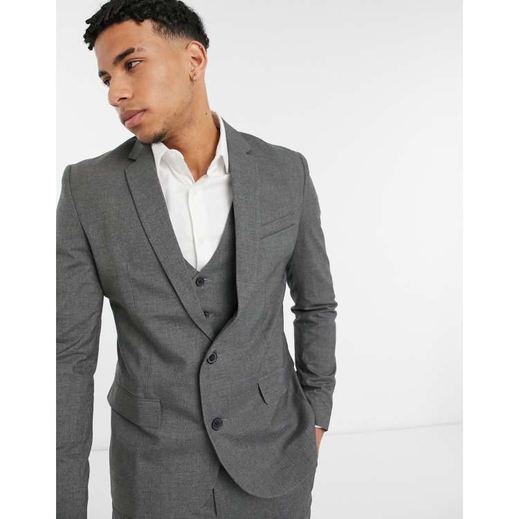 New Look skinny suit jacket in dark gray