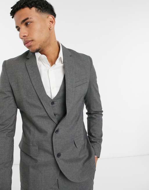 Mens Grey Suit 3 Piece Slim Fit Suit Jacket Evening Party Wear