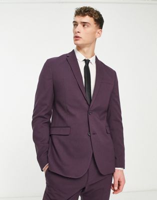New Look skinny suit jacket in dark plum  - ASOS Price Checker