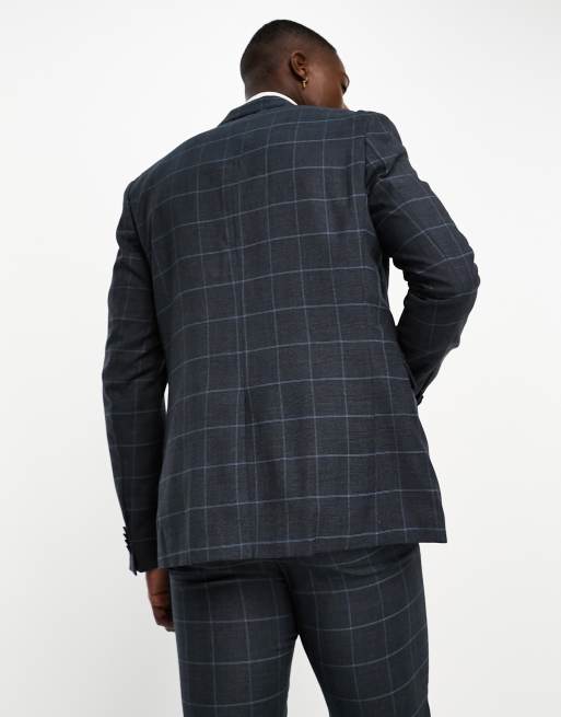 New Look skinny suit jacket in gray blue check