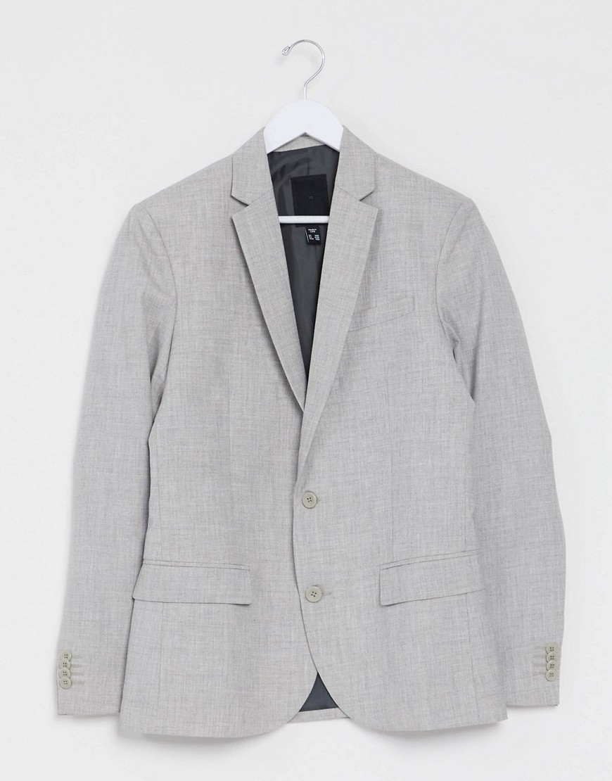 New Look skinny suit jacket in gray-Grey