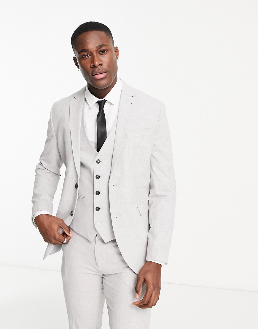 New Look skinny suit jacket in light grey check