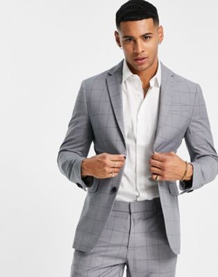 New Look skinny suit jacket in mid grey