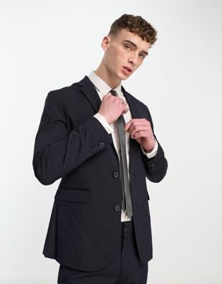 New Look skinny suit jacket in navy pinstripe - ASOS Price Checker