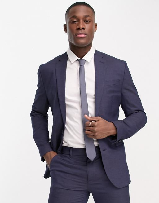 New Look skinny suit jacket in navy texture | ASOS