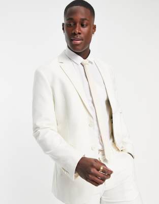 New Look skinny suit jacket in off white  - ASOS Price Checker