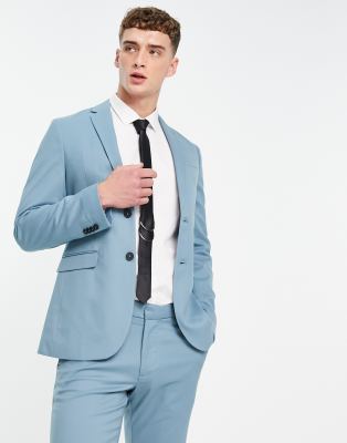 New Look Skinny Suit Jacket In Turquoise-blue