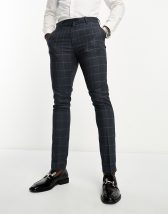 Selected Homme slim fit suit pants in navy check linen mix | ASOS