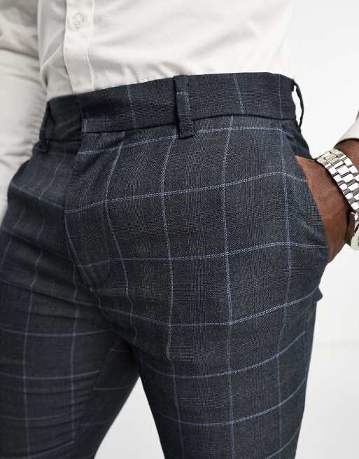 New Look skinny suit pants in gray & blue check