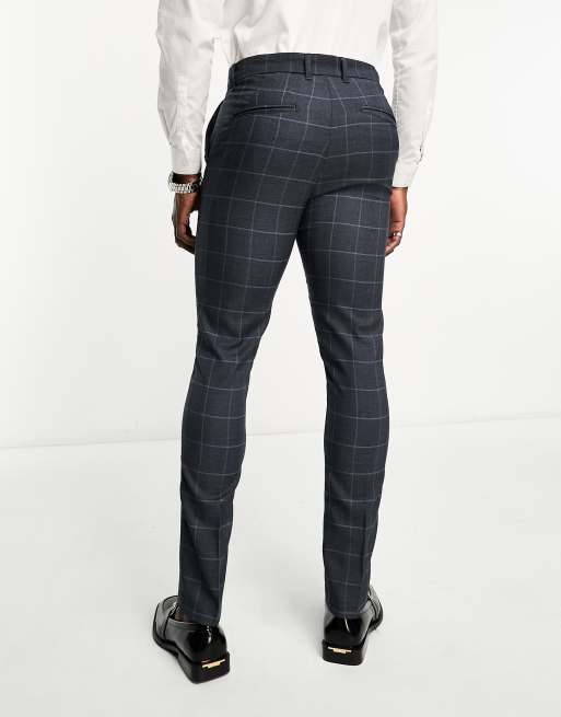 New Look skinny suit pants in gray & blue check