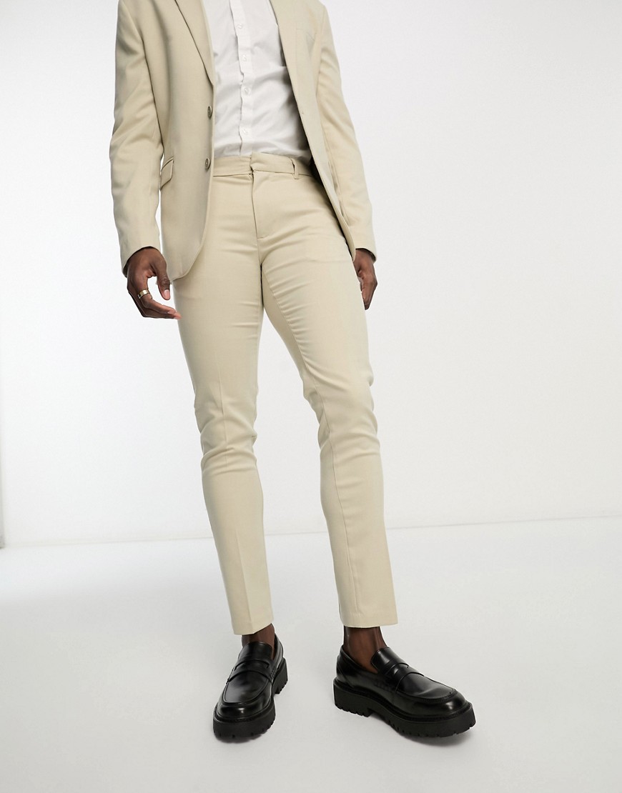New Look Skinny Suit Pants In Oatmeal-white