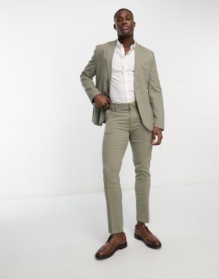 New Look skinny suit trousers in sage - ASOS Price Checker