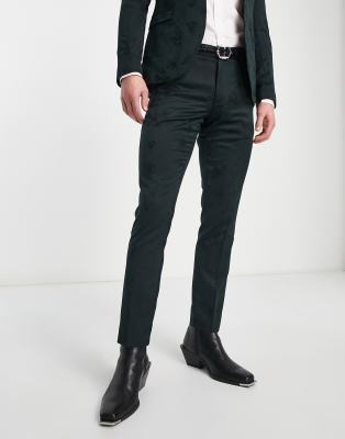 New Look skinny suit trouser in green jacquard - ASOS Price Checker