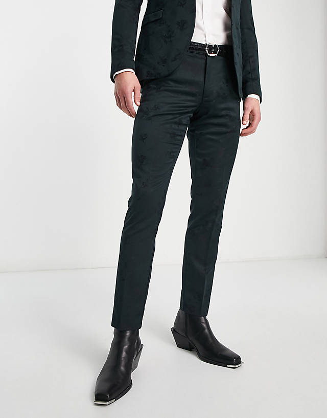 New Look - skinny suit trouser in green jacquard