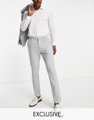 New Look skinny suit trouser in light grey check-Blue