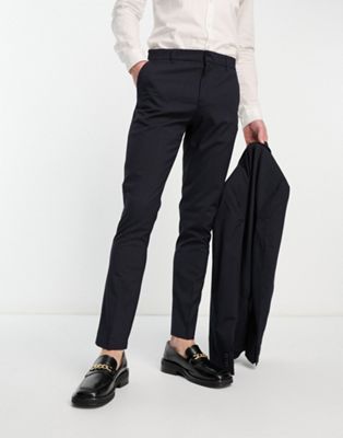 New Look skinny suit trousers in navy pinstripe - ASOS Price Checker