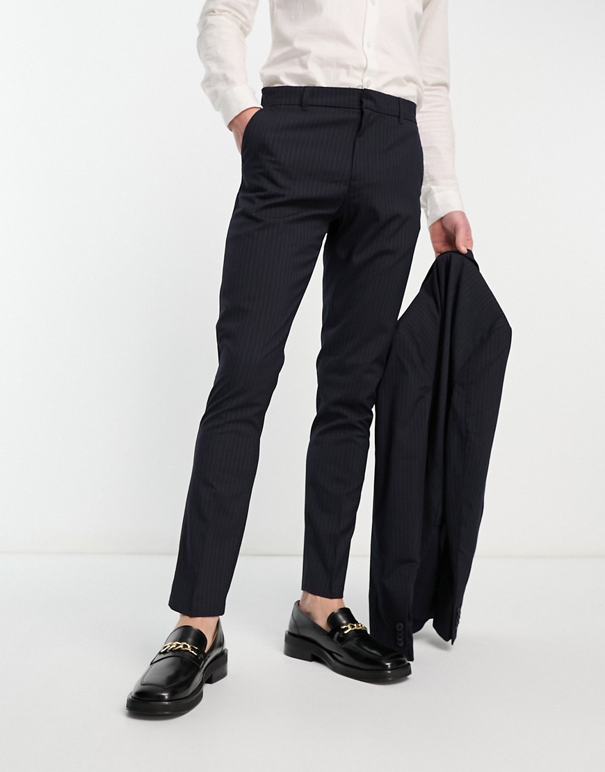 New Look skinny suit trousers in navy pinstripe