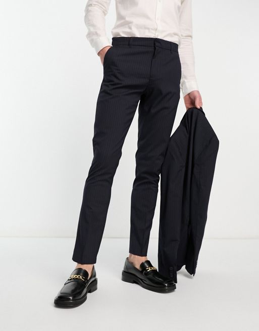 New Look skinny suit trousers in navy pinstripe | ASOS