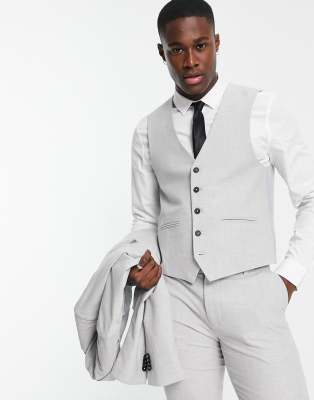 New Look Skinny Suit Vest In Light Gray Plaid