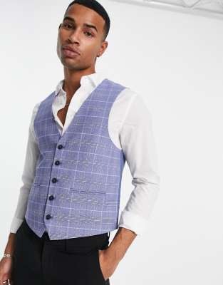 skinny suit vest in navy check