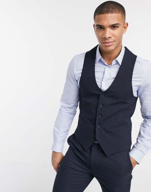 New Look skinny suit jacket pants and vest in navy ASOS