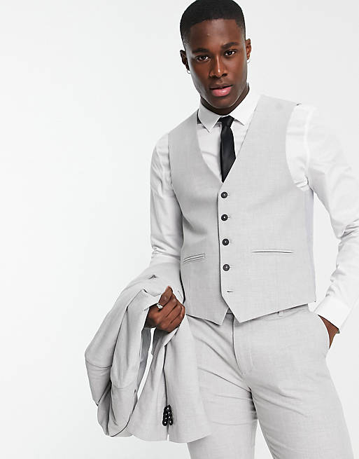 New Look skinny suit waistcoat in light grey check | ASOS