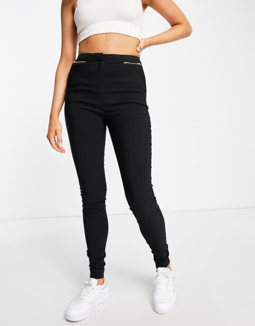 Stradivarius bengaline pants with buckle detail in black