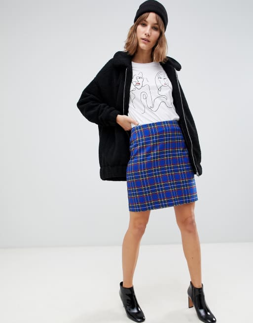 Asos blue plaid skirt store