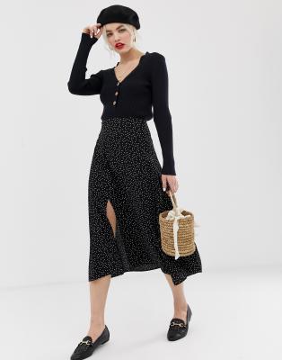 new look black polka dot skirt