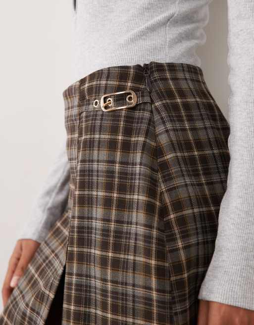New Look skort a quadri con laccetti laterali marrone, 2 di 5