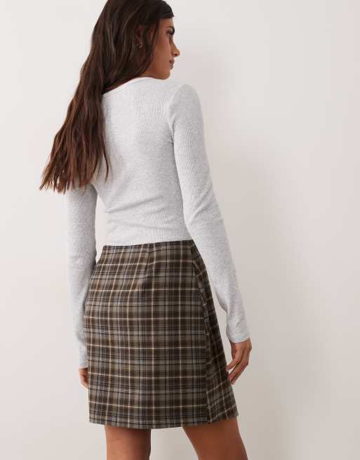 New Look skort a quadri con laccetti laterali marrone, 5 di 5