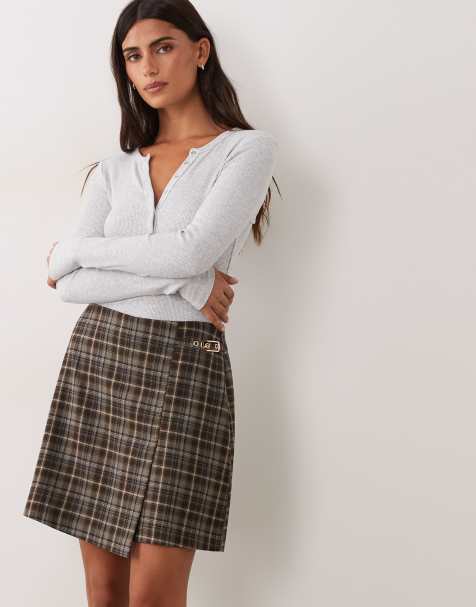 New Look - skort con lazada lateral a cuadros marrón - view 1