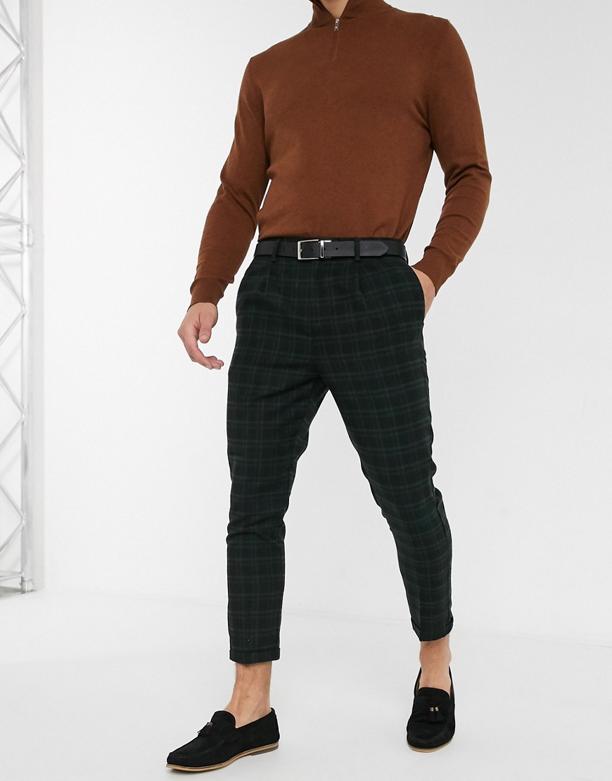 New Look – Skotskrutiga byxor i svart och grönt