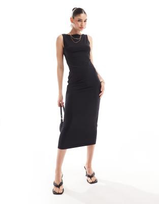 New Look slash neck slinky midi Womens dress in black