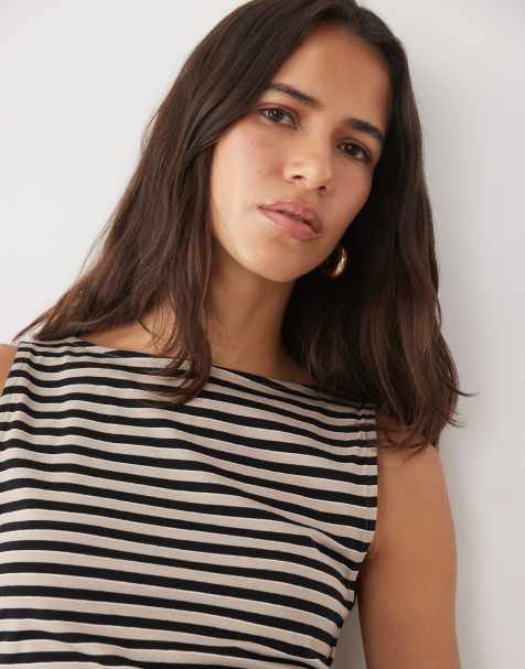 New Look slash neck vest in brown stripe - view 1