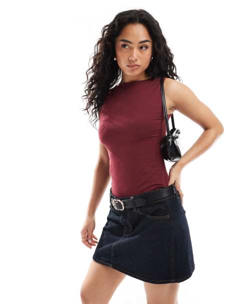 New Look slash neck vest in burgundy - view 1