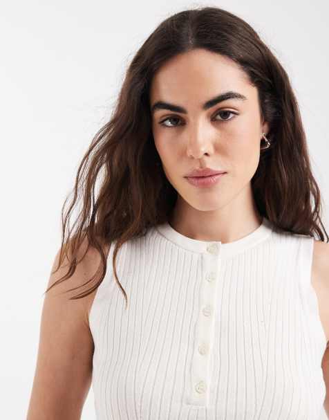 New Look sleeveless henley singlet in white - view 1