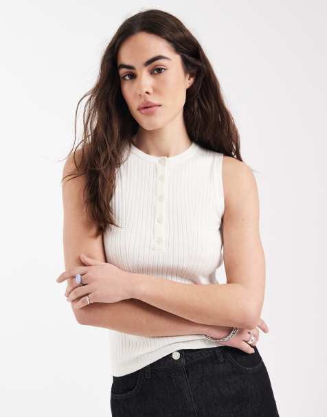 New Look sleeveless henley vest in white - view 1