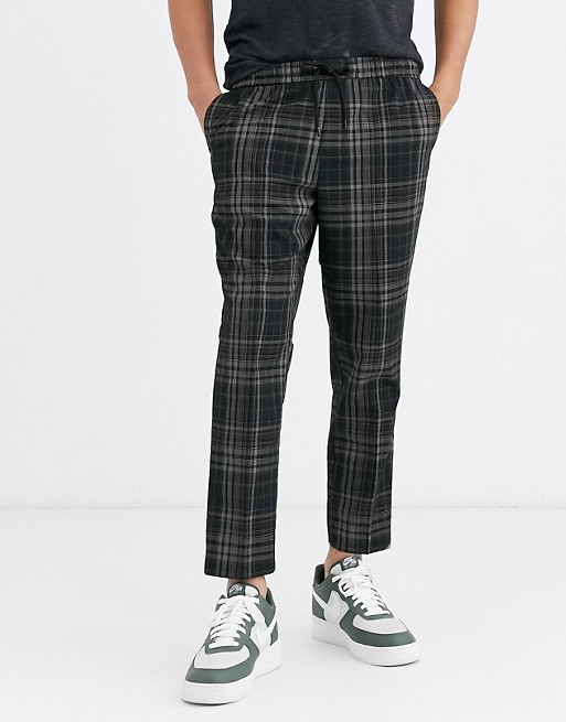 New Look slim crop checked trousers in grey