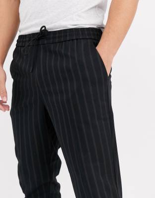 new look slim fit cropped trousers in grey pinstripe