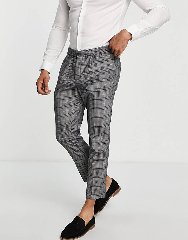 New Look - slim crop smart trousers in grey check
