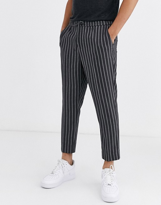 New Look slim crop twin stripe trousers in grey
