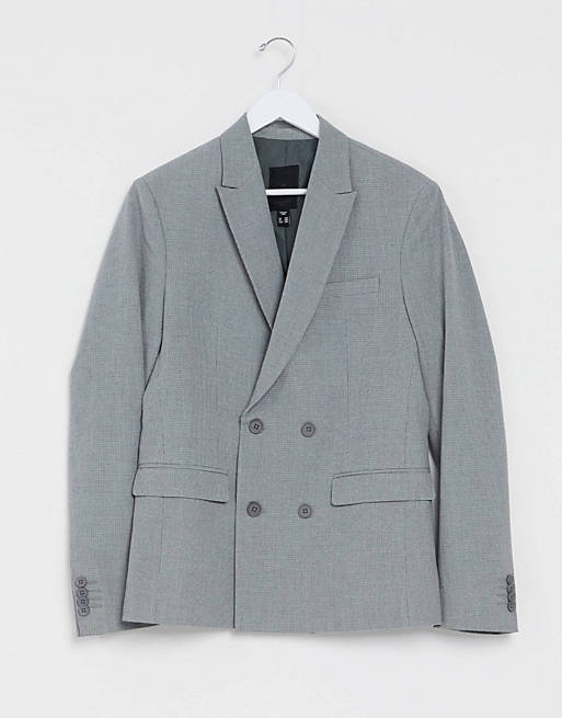 New Look slim double breasted blazer in grey
