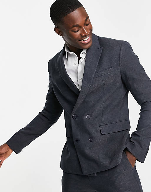 New Look slim double breasted suit jacket in navy