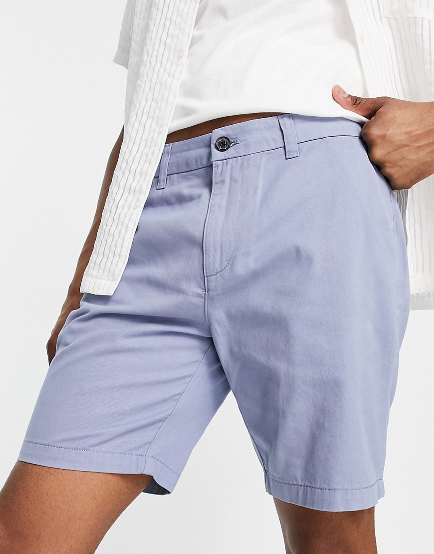 New Look slim fit chino shorts in mid blue